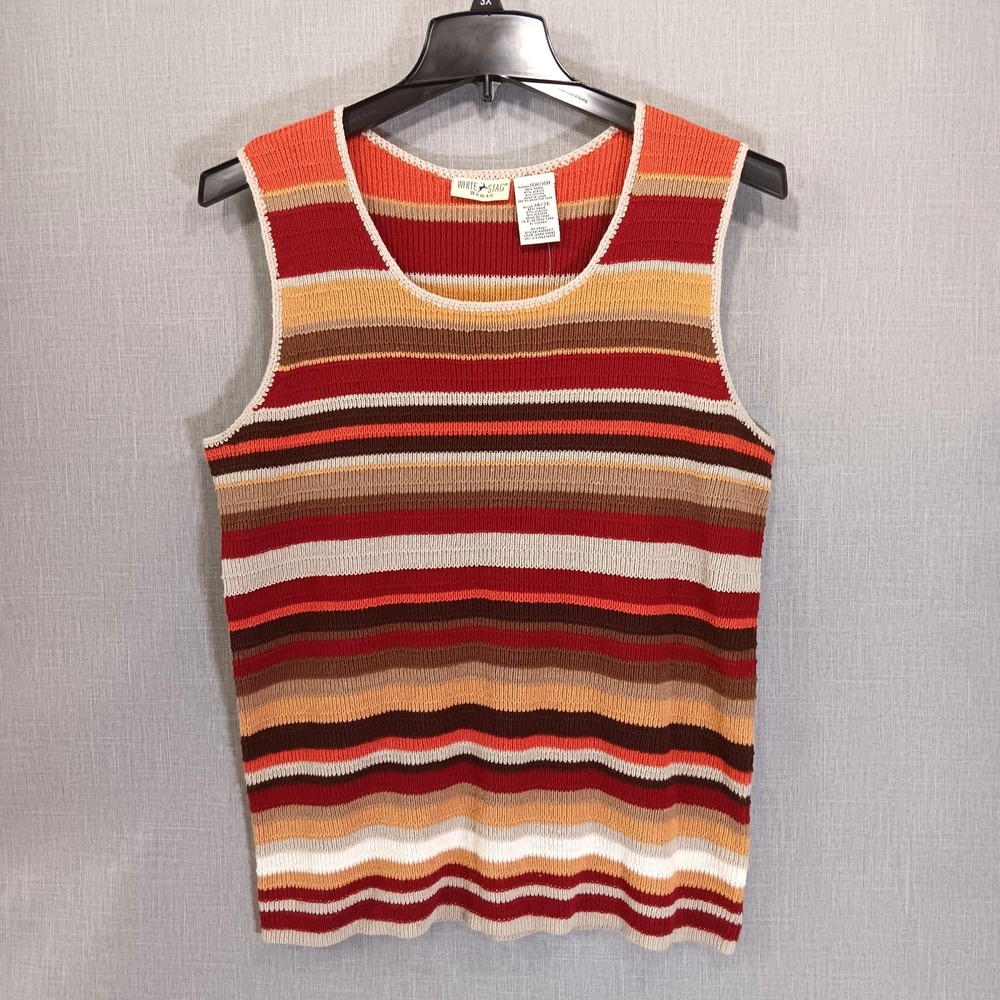 White Stag Sleeveless Striped Knit Top in Red, Orange, Brown, Cream